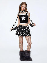 Woman Star Print Black Mini Shorts